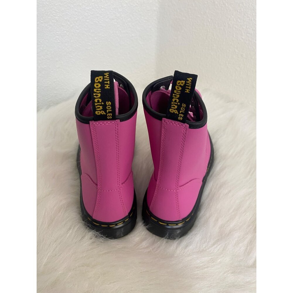 New DR MARTENS Zavala Combat Style Women's Leather Lace-up Boots Pink US7 - Picture 2 of 9